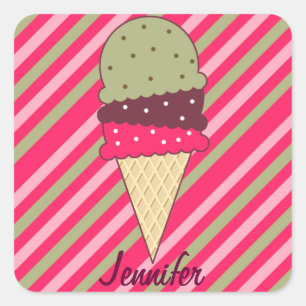 Strawberry Stripes Ice Cream Square Sticker