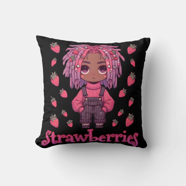 Strawberry Sullen: Kawaii Dark Skin Anime Boy Cushion (Front)