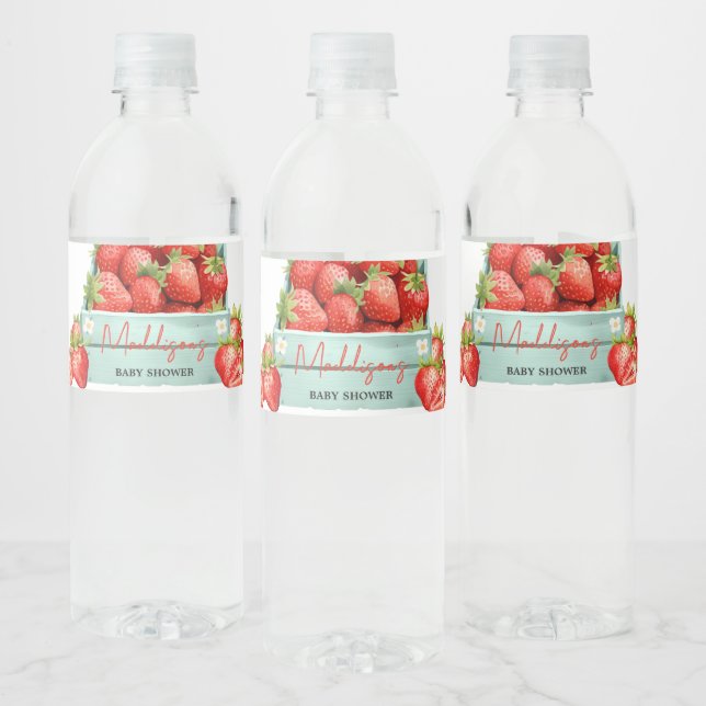 Strawberry Summer Baby Shower  Water Bottle Label (Bottles)