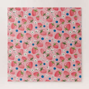 Strawberry summer, cartoon girly background. jigsaw puzzle