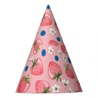 Strawberry summer, cartoon girly background. party hat