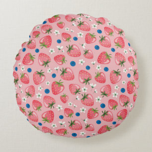 Strawberry summer, cartoon girly background. round cushion