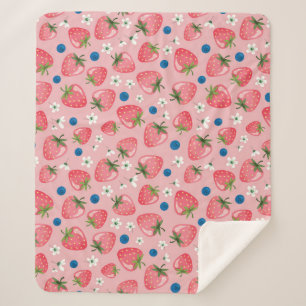 Strawberry summer, cartoon girly background. sherpa blanket