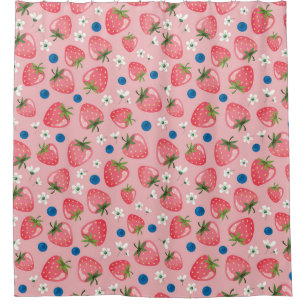 Strawberry summer, cartoon girly background. shower curtain