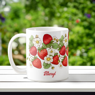 Strawberry summer fruit customised name coffee mug