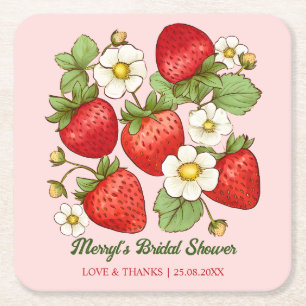 Strawberry summer fruit customised name square paper coaster