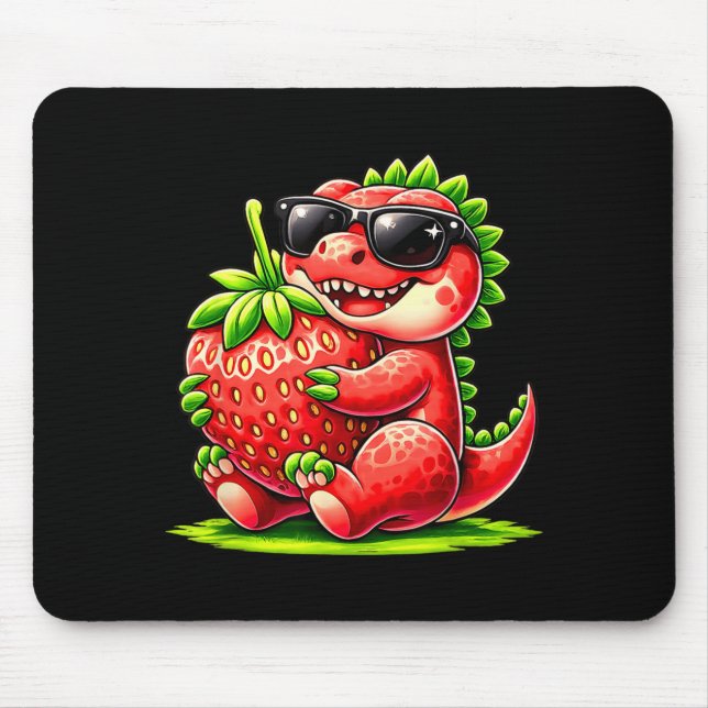 Strawberry Summer Fruit Lover Dinosaur T Rex Mouse Mat (Front)