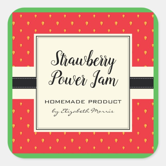 Strawberry summer fruit pattern homemade jam label (Front)