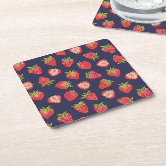 Strawberry Summer Fruit pattern Square Paper Coaster (Angled)