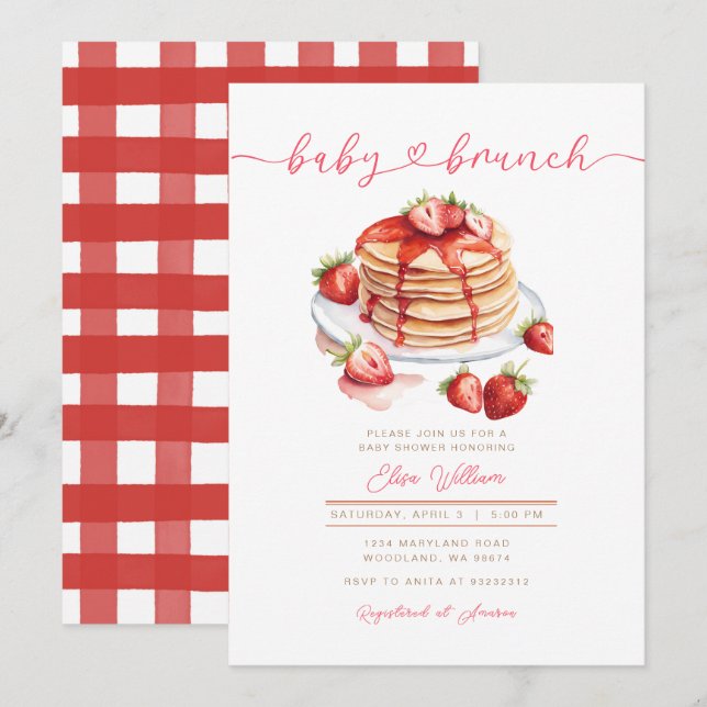 Strawberry Summer Pancake Baby Brunch Baby Shower  Invitation (Front/Back)