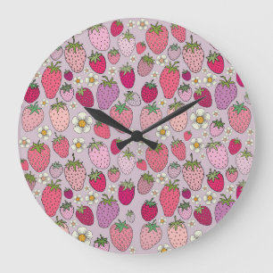 Strawberry Summer Seamless Pattern Large Clock