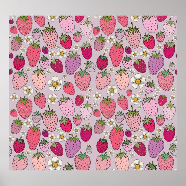 Strawberry Summer Seamless Pattern Poster (Front)