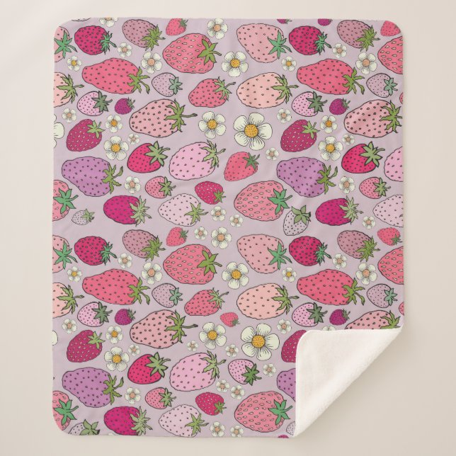 Strawberry Summer Seamless Pattern Sherpa Blanket (Front)