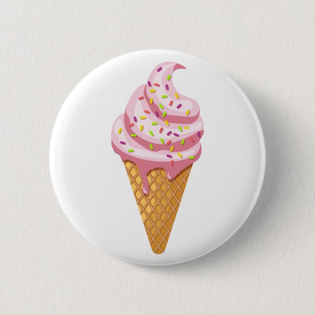 Strawberry sundae in waffle cone with topping 6 cm round badge (Front)