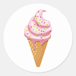 Strawberry sundae in waffle cone with topping classic round sticker