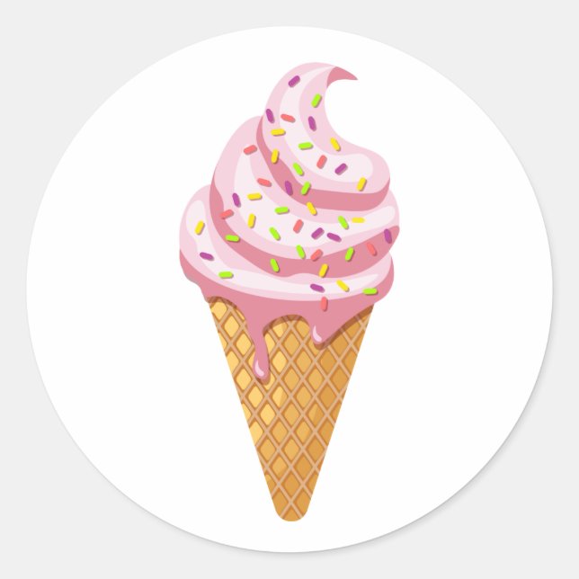 Strawberry sundae in waffle cone with topping classic round sticker (Front)