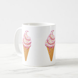 Strawberry sundae in waffle cone with topping coffee mug