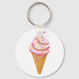 Strawberry sundae in waffle cone with topping key ring