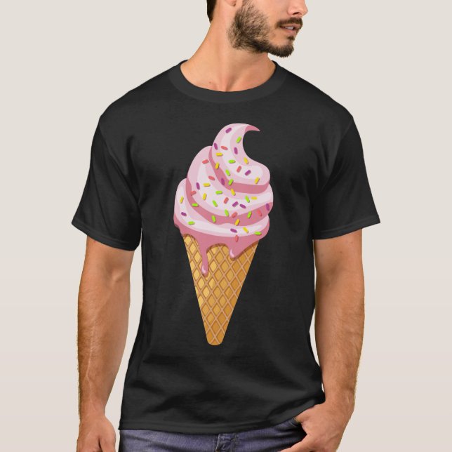 Strawberry sundae in waffle cone with topping T-Sh T-Shirt (Front)
