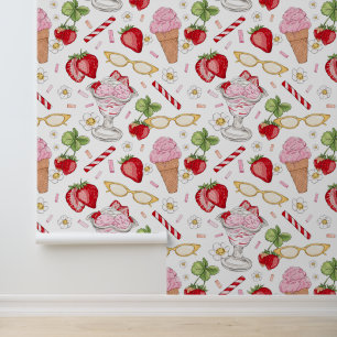 Strawberry Sundae Pattern Wallpaper