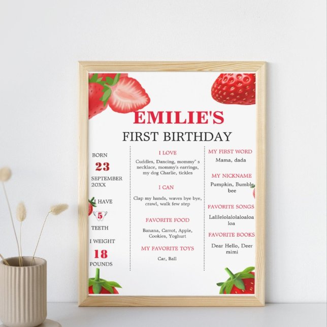 Strawberry Sweet Baby 1st Birthday Milestone Sign (Creator Uploaded)