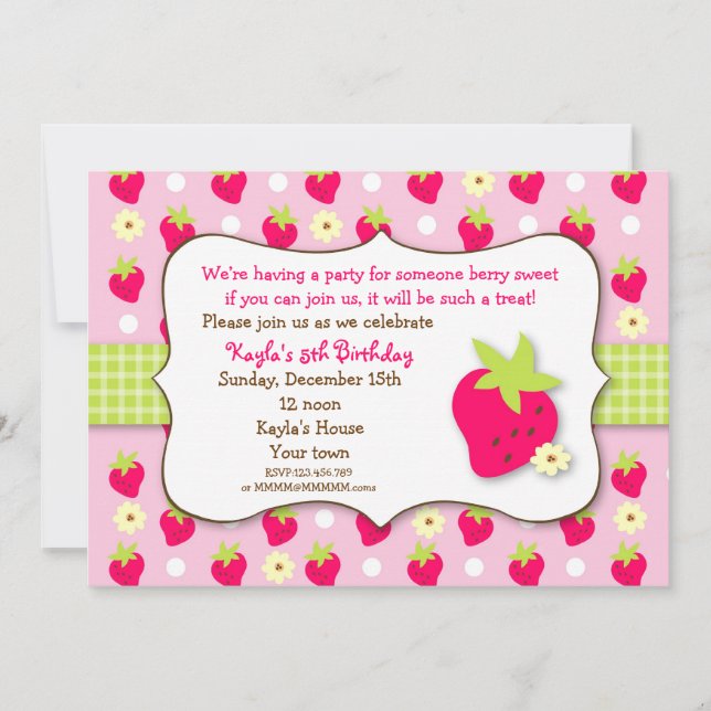 Strawberry Sweet Berry Birthday Party Invitations (Front)