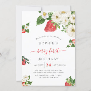 Strawberry Sweet Berry First Birthday Invitation