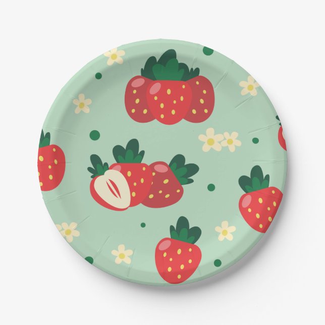 Strawberry Sweet Birthday Party Paper Plate (Front)