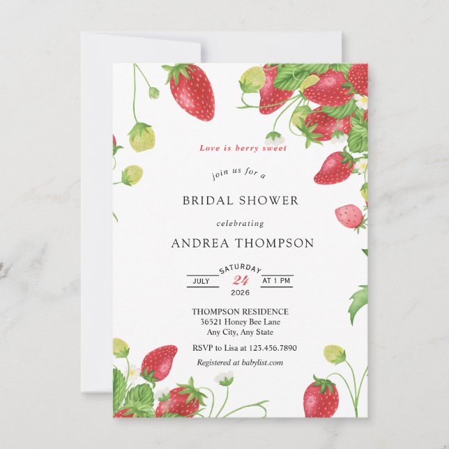Strawberry | Sweet Bridal Shower Invitation (Front)