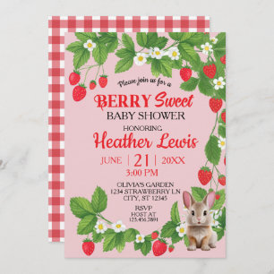 Strawberry Sweet Bunny Baby Shower (Red & Pink)  Invitation