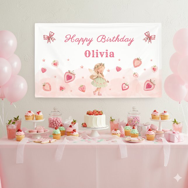 Strawberry Sweet Fairy Girl Birthday Party Welcome Banner (Creator Uploaded)
