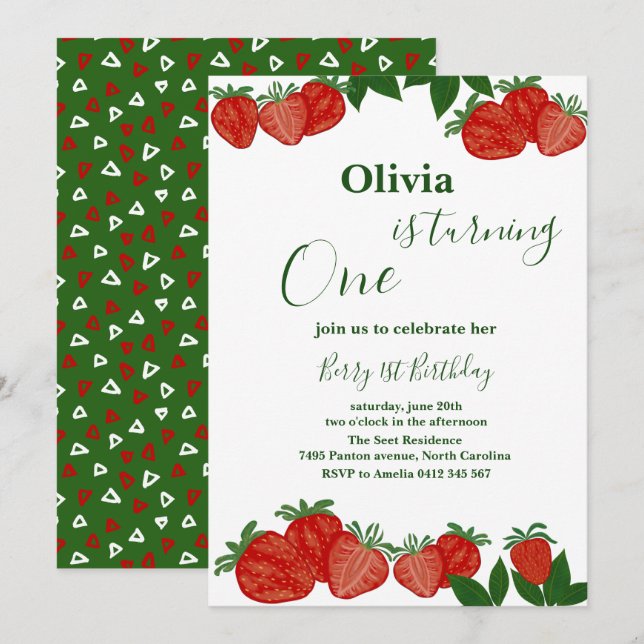  Strawberry Sweet Fruit Fresh Baby Shower Girl Invitation (Front/Back)