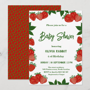  Strawberry Sweet Fruit Fresh Baby Shower Girl  Invitation