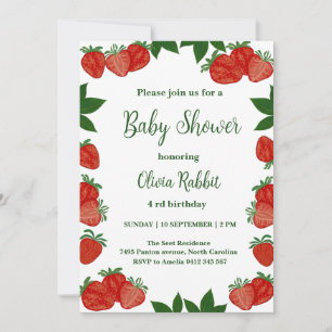 Strawberry Sweet Fruit Fresh Baby Shower Girl Invitation