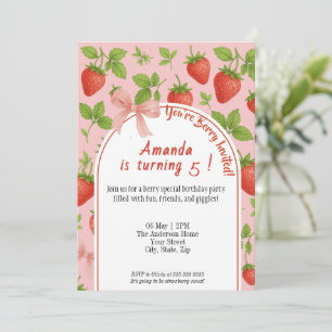 Strawberry Sweet Kids Birthday Invitation   Pink