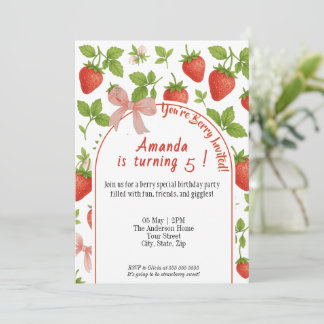 Strawberry Sweet Kids Birthday Invitation | Pink