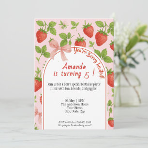 Strawberry Sweet Kids Birthday Invitation Pink