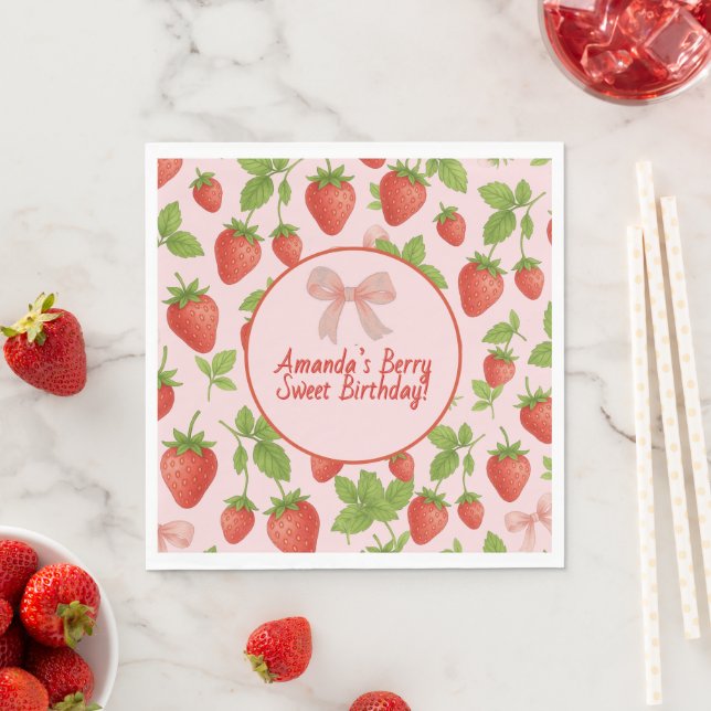 Strawberry Sweet Kids Birthday Party Paper Napkin (Insitu)