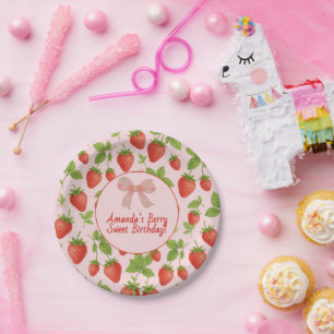 Strawberry Sweet Kids Birthday Party Paper Plates 
