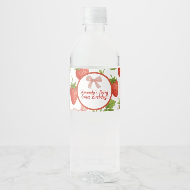 Strawberry Sweet Kids Birthday Party -  Water Bottle Label (Front)