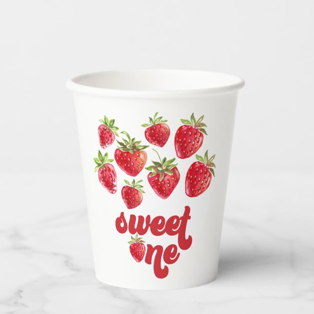 Strawberry Sweet One 1st Birthday Paper Cups (Front)