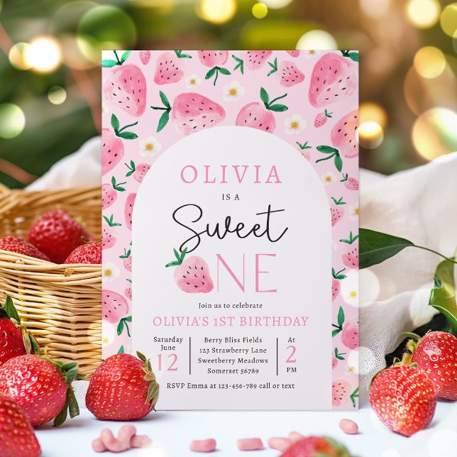 Strawberry Sweet One Berry 1st Birthday Party Invitation (Creator Uploaded)