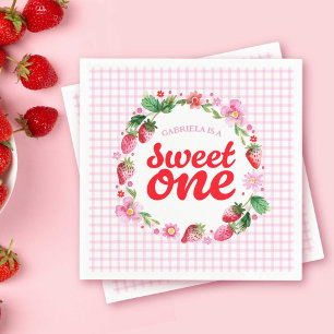 Strawberry Sweet One Berry First Birthday Napkin