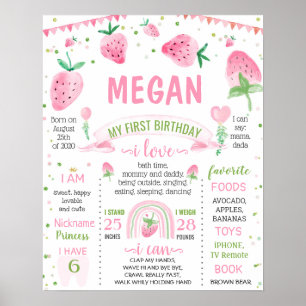 Strawberry Sweet one Birthday milestone Poster
