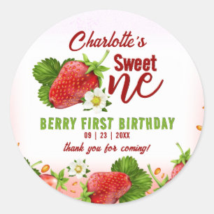 Strawberry Sweet ONE First Birthday Party Classic Round Sticker