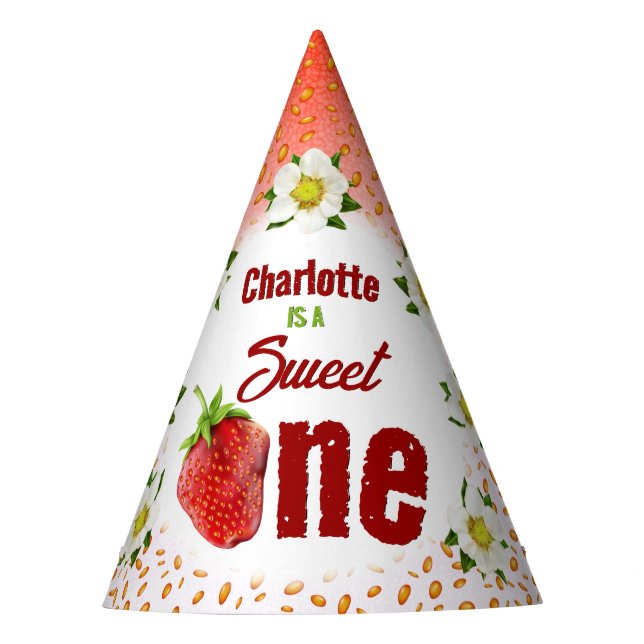  Strawberry Sweet ONE First Birthday Party Hat (Front)