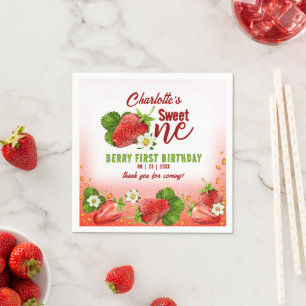 Strawberry Sweet ONE First Birthday Party Napkin