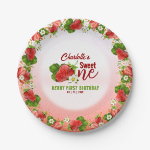 Strawberry Sweet ONE First Birthday Party Paper Plate