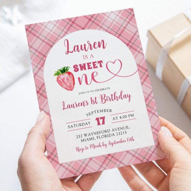 Strawberry Sweet One Girl's 1st Birthday Invitation (Creator Uploaded)