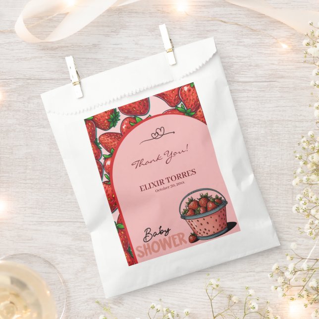 Strawberry Sweet Pink Bucket Baby Shower Favour Bags (Clipped)